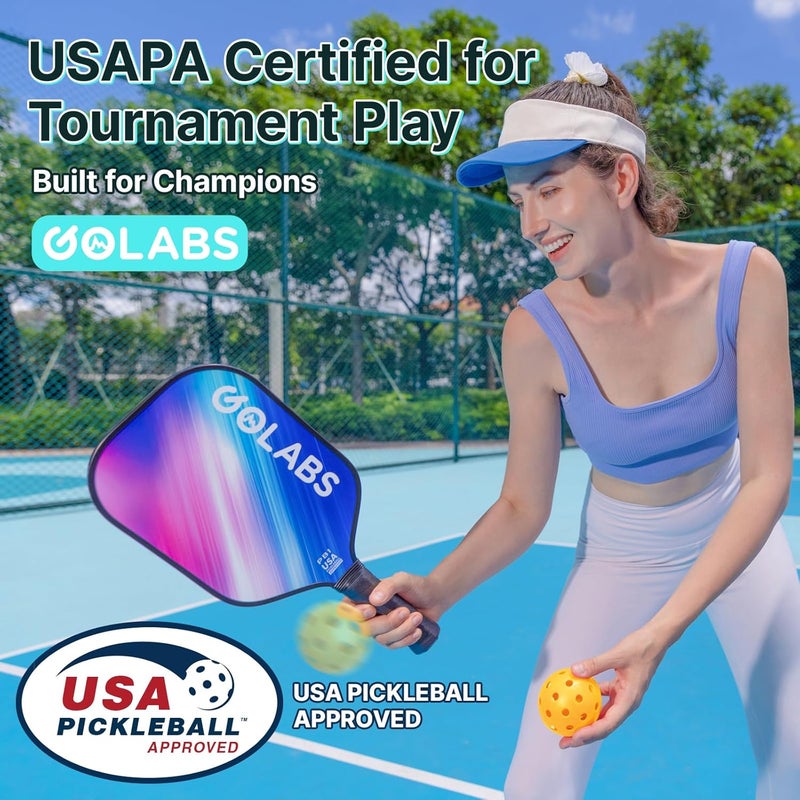 GOLABS PB1 Pickleball Paddles Set of 2, Durable Fiberglass Surface& 16mm STR-Core Power Polymer Core, USAPA Approved, 8oz Lightweight & Comfort Anti-Slip Elongated Grip for Increased Power and Spin - Image 2